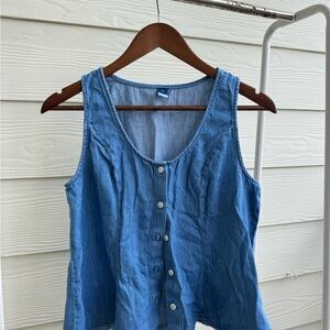 Denim Button-Front Tank Top - Blue